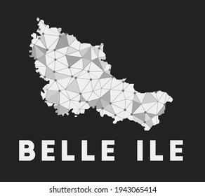 Belle Ile - communication network map of island. Belle Ile trendy geometric design on dark background. Technology, internet, network, telecommunication concept. Vector illustration.