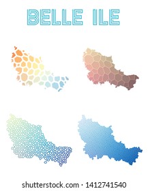 Belle Ile geometric polygonal, mosaic style island maps collection. Modern design for your infographics or presentation.