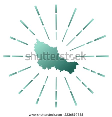 Belle Ile gradiented sunburst. Map of the island with colorful star rays. Belle Ile illustration in digital, technology, internet, network style. Vector illustration.