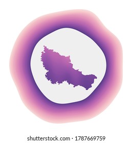 Belle Ile icon. Colorful gradient logo of the island. Purple and red Belle Ile rounded sign with map for your design. Vector illustration.