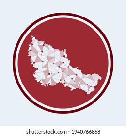 Belle Ile Symbol. Trendy Tech Logo der Insel. Geometrisches Runddesign mit Maschenöffnungen. Technologie, Internet, Netzwerk, Telekommunikationskonzept. Vektorgrafik.