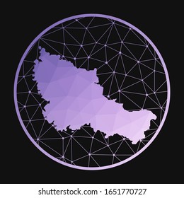 Belle Ile icon. Vector polygonal map of the island. Belle Ile icon in geometric style. The island map with purple low poly gradient on dark background.