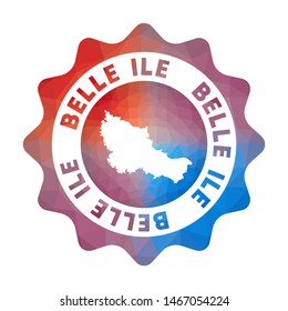 Belle Ile low poly logo. Colorful gradient travel logo of the island in geometric style. Multicolored polygonal Belle Ile rounded sign with map for your infographics.