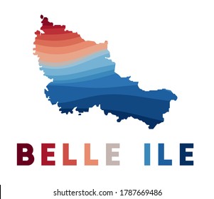 Belle Ile map. Map of the island with beautiful geometric waves in red blue colors. Vivid Belle Ile shape. Vector illustration.