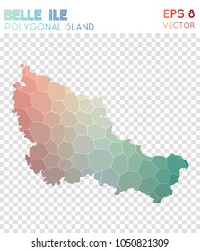 Belle Ile polygonal, mosaic style island map. Imaginative low poly style, modern design for infographics or presentation.