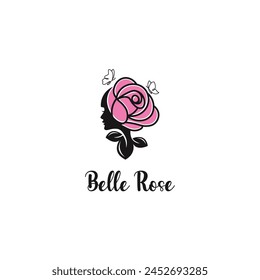 Belle lady Woman Rose Logo Symbol Design Template Flat Style Vector