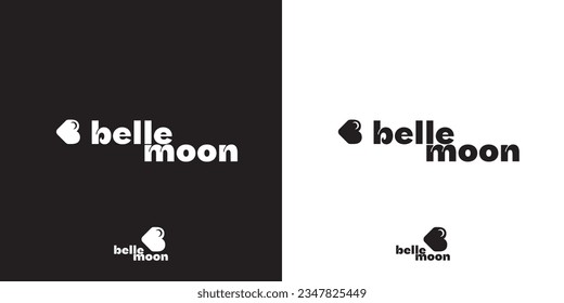 Belle Moon vector logo design with heart, B, moon symbol and modern nice font.