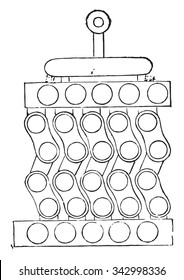 Belleville boiler, front view of the elements, vintage engraved illustration. Industrial encyclopedia E.-O. Lami - 1875.
