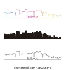 Bellevue skyline linear style with rainbow in editable vector file