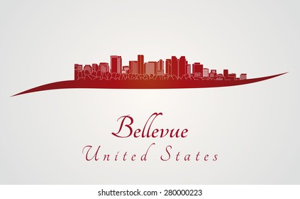 Bellevue skyline in red and gray background in editable vector file