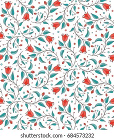 Bellflower floral design element. Seamless floral pattern with colorful flowers. For wallpaper, fabric, pattern fill, web page background, surface texture. Vector illustration.