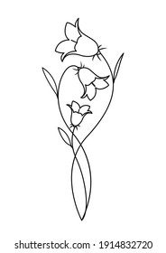 Bellflower illustration.Harebell drawing. Liden Klokke line art. Vector Harebell blooms