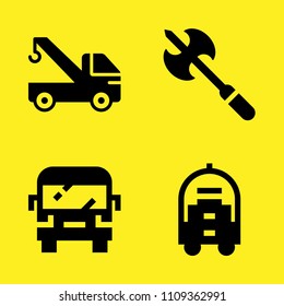 bellhop, axe, bus and crane vector icon set. Sample icons set for web and graphic design