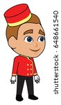 Bellhop bellboy bellman concierge vector cartoon character cute boy male using hat and uniform 3/4 view