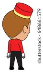 Bellhop bellboy bellman concierge vector cartoon character cute boy male using hat and uniform 3/4 view