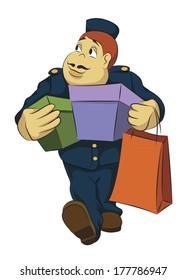 Bellhop carrying boxes