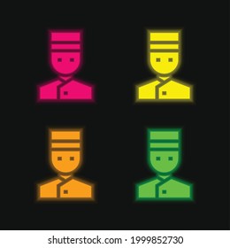 Bellhop four color glowing neon vector icon