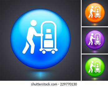 Bellhop on Blue Round Button