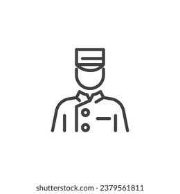 Bellhop Person Linie Symbol. lineares Stilzeichen für mobiles Konzept und Webdesign. Hotelporter Umriss Vektorsymbol. Concierge-Symbol, Logo-Illustration. Vektorgrafik