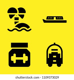 bellhop, protein, boat and island vector icon set. Sample icons set for web and graphic design