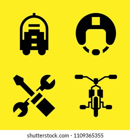 bellhop, settings, helmet and bicycle vector icon set. Sample icons set for web and graphic design
