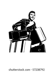 Bellhop With Suitcases - Retro Clip Art