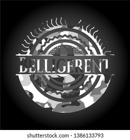 Belligerent grey camo emblem. Vector Illustration.