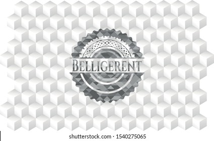 Belligerent grey emblem with geometric cube white background