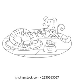 Belling the cat picture for story book. Aesop's fable illustration. Cute illustration cartoon for fairy tale story and book. 