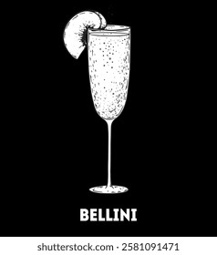 Bellini cocktail illustration. Hand drawn sketch. Vector illustration. Isolated object.
