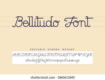 El tipo de letra Bellitudo es una caligrafía antigua que se escribe a mano. Los trazos no se expanden, por lo que el peso del trazo es editable.