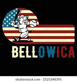 Bellowica Baseball Bison American Flag Camiseta divertida