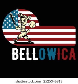 Bellowica Baseball Deer American Flag Camiseta divertida