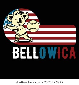 Bellowica Baseball Koala American Flag Camiseta divertida