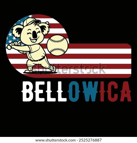 Bellowica Baseball Koala American Flag Funny T-shirt