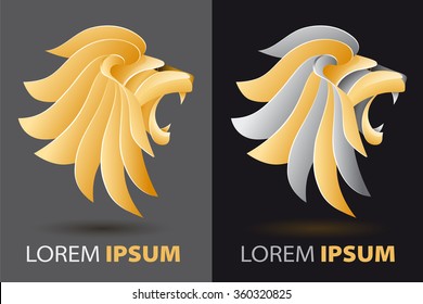 bellowing lion head fancy, luxurious company logo concept in origami design style