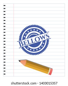 Bellows emblem drawn with pen. Blue ink. Vector Illustration. Detailed.