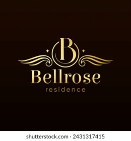 Bellrose Hotel Logo Ilustración vectorial. Idea de diseño de plantilla que combina la letra B inicial con las alas clásicas