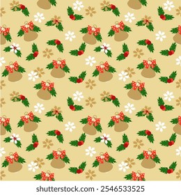Bells and berries Christmas seasons pattern for background.