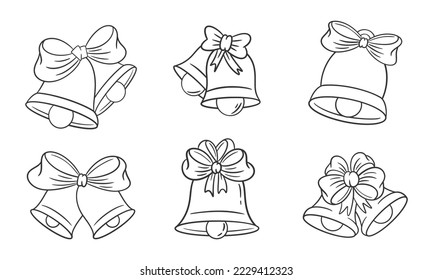 Bells and bow ties for christmas hand drawn