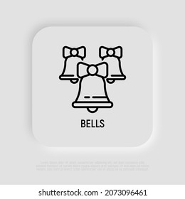 Glocken mit Schleifen dünnen Linie Symbol. Moderne Vektorgrafik der Weihnachtsdekoration.