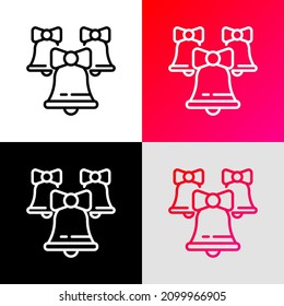 Bells with bows thin line icon. Modern vector illustration of Christmas decoration.