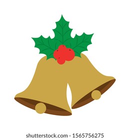 bells christmas with leafs and seeds vector illustration design
