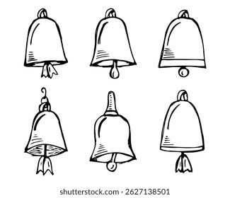 Bells collection set vector cartoon hand-drawn ornament illustration.