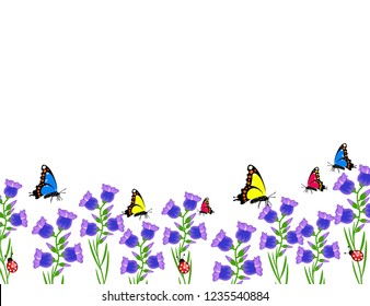 Bells flowers butterfly background