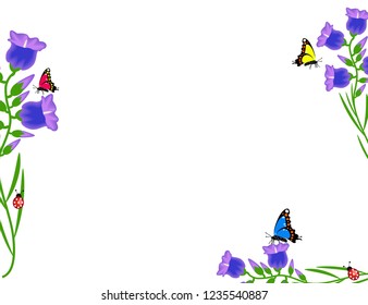 Bells flowers butterfly background