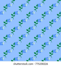 Bells flowers pattern textile on a blue background
