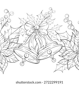 Bells and Holly Arrangement Seamless Pattern Background Border Featuring Festive Elements Suitable for Holiday Decorations Card Designs and Seasonal Crafts