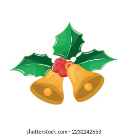 Bells with holly leaves for merry christmas card ornament