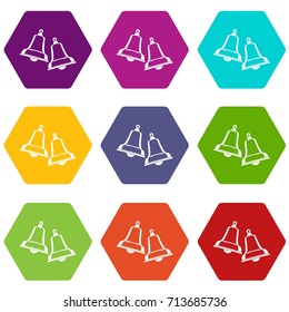 Bells icon set many color hexahedron isolated on white vector illustration